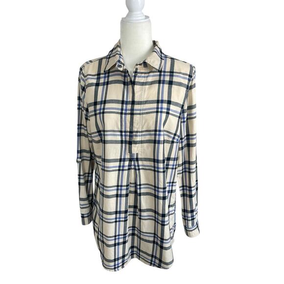 Tyler Boe Tina Plaid Tunic Top Brushed Cotton Size Medium Casual Effortless - Picture 2 of 10